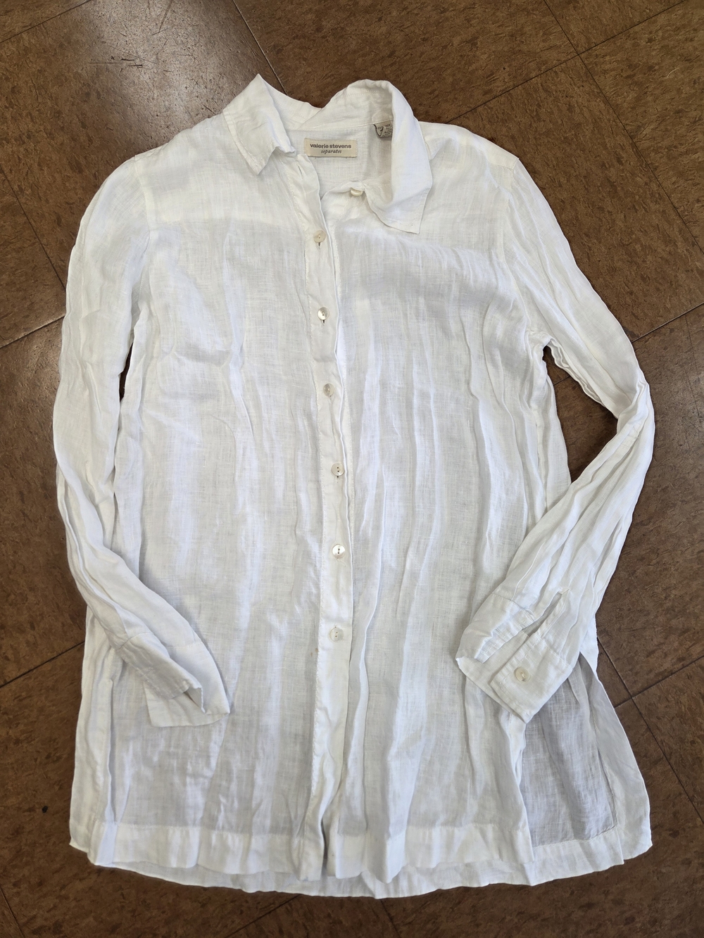 Valerie Stevens White Linen Button-Front Shirt